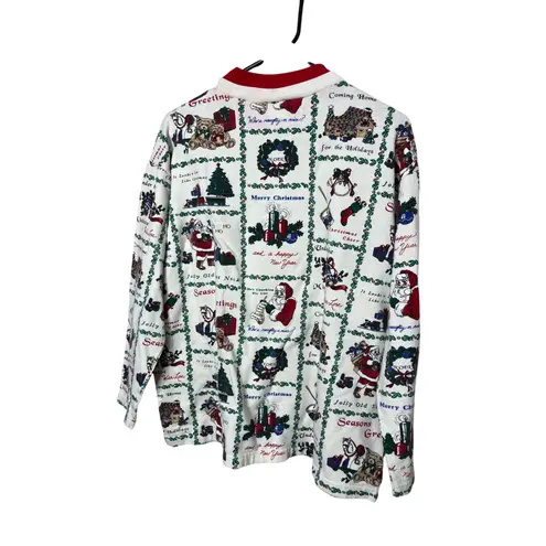 Vintage Nutcracker Christmas All Over Print Long Sleeve Top Holiday White Size L