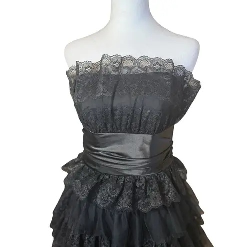 Frederick's of Hollywood Black Lace Tiered Ruffle Dress Size 2 Whimsigoth Punk