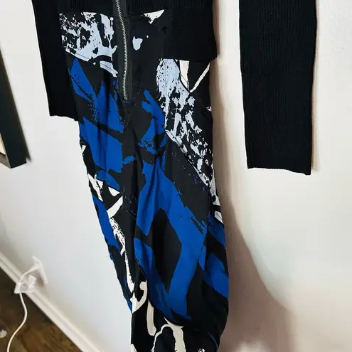 Proenza Schouler Women's Black Blue Silk Long Sleeve Ribbed High-Low Dress Size4