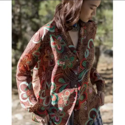 Alix Of Bohemia | Gogo Silk Shirt Brown Chocolate Print | XS Red