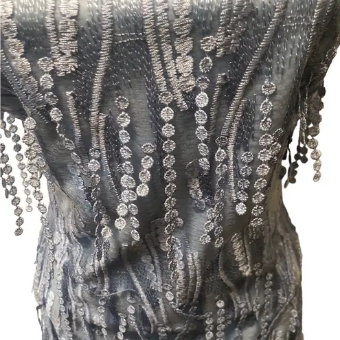 Lulus Making Magic Strappy Mini Dress XL Shimmery Fringe Ice Blue Criss Cross