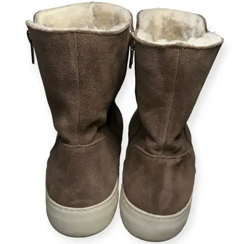 J Slides Women’s 8.5 Tan Suede Faux Shearling Zipper Side Platform Ankle Boots