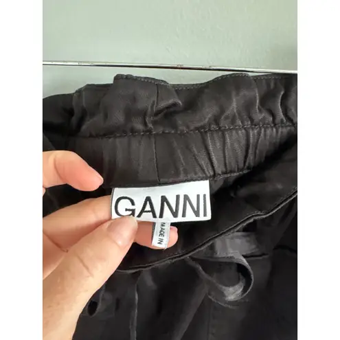 Ganni Black Washed Satin Pocket Pants Size 36