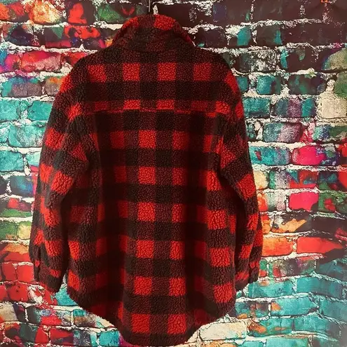 American Eagle  Womens Sherpa Red Buffalo Plaid Oversized Shacket Size Large