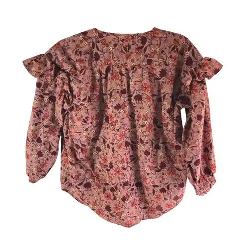 Free Assembly Floral Ruffle Long Sleeve Blouse Pink Boho Peasant Cotton XS