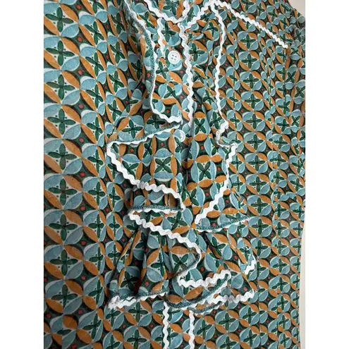 Tuckernuck The Shirt by Rochelle Behrens Ruffle Short Sleeve Blouse Sz. M Green Size M