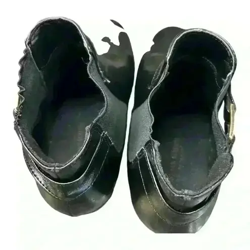 Christian Siriano black chunky block heel gold strap ankle boot size 10