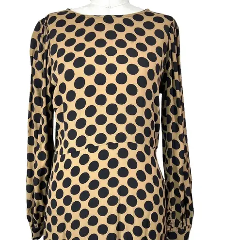 Rachel Pally Polka Dot Puff Sleeve Midi Dress Tan Black Size Medium