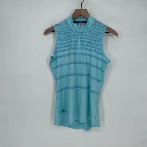 Adidas  Womens Golf Shirt Sz S Light Blue Sleeveless Quarter Zip Athletic Polo