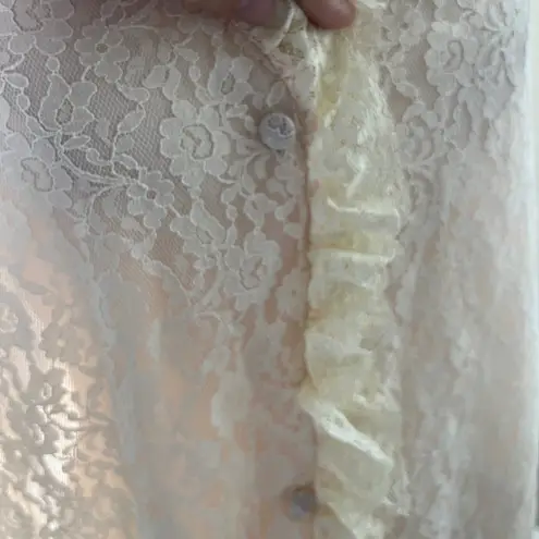 Vintage Lady Irene Lace Ruffle Peignoir Robe L Ivory Pink Ribbon Nylon Nightgown Tan Size L