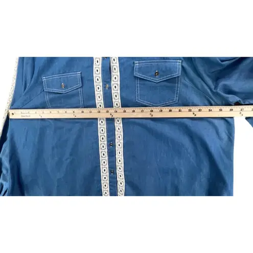 Suzanne Betro Weekend Shirt 3XL Blue Denim Crochet Lace Western Cottage Top
