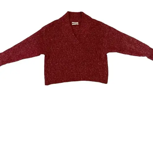 Anthropologie  Frances Shimmer‎ Cropped Sweater Red Motif Cabernet Size Small