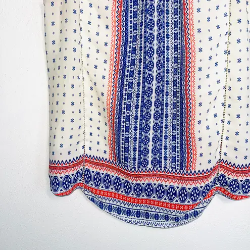 Collective Concepts White Blue Red Boho Printed Keyhole Tank Top