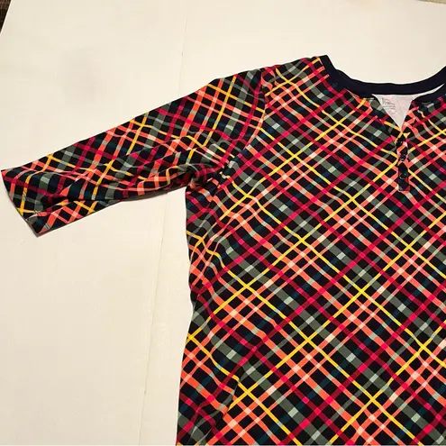 kim rogers Womens Size 2X XXL Multicolored Plaid Cotton Top Shirt Blouse Coastal