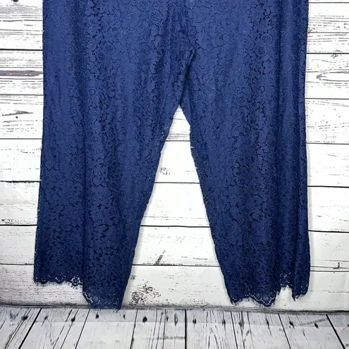 Isaac Mizrahi Live! 2X Blue Lace Overlay Elastic Waist Pull On Wide Leg Pants