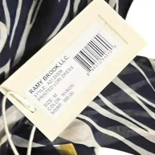 Ramy Brook Lori Printed Silk Mini Dress navy zebra print smocked waist Size M