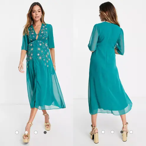 Hope & Ivy Rhea Maternity Embellished Beaded Star Midi Tea Dress