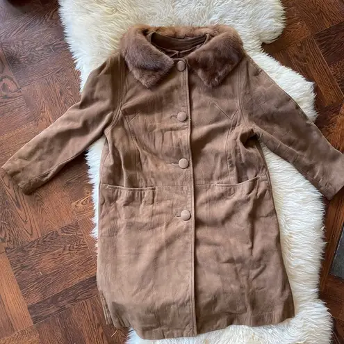 Vintage Leather & Mink Collar Coat Nubuck Coat Size M