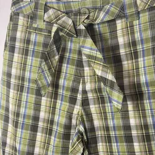 White Stag Golf Casual Pants Womens 10 Plaid Green Stretch Slash Pockets Flat Front Capri