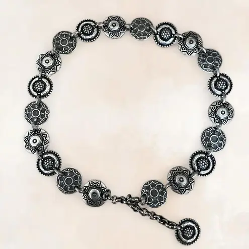 Vintage Silver Tone Metal Circle Medallion Coin Chain Belt