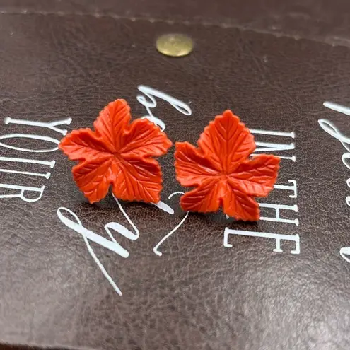 Red Maple Leaf Stud Earrings | Fall Autumn Leaf Jewelry