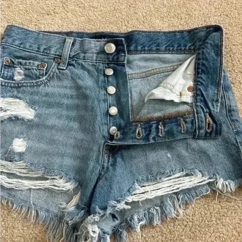 Aeropostale  blue distressed button front high rise boyfriend shorts in size 2