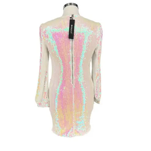 Allegra K Iridescent Sequin Long Sleeve Mini Dress White Size Medium NWT