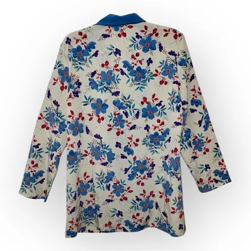 Maggie Sweet Vintage 80s Floral Blazer Blue Collar Cottagecore Statement L Size L