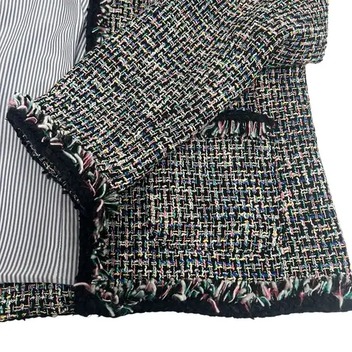 J. Crew Lady Metallic Tweed Jacket Blazer Black Rainbow Multi Fringe Women’s 8