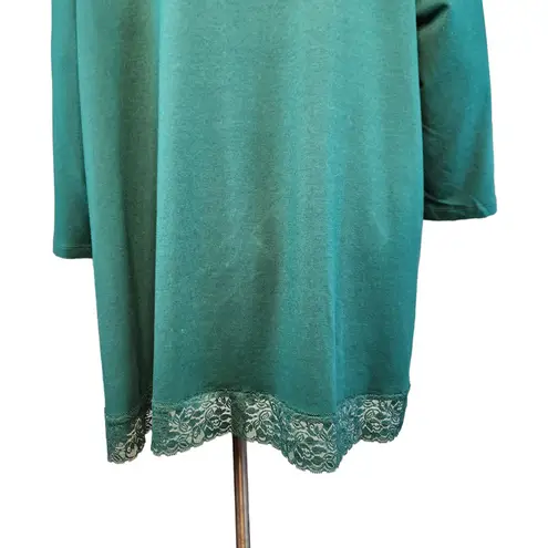 Denim & Co . Womens Tunic Size XL Evergreen Jersey Boatneck Lace Hem 3/4 Sleeve