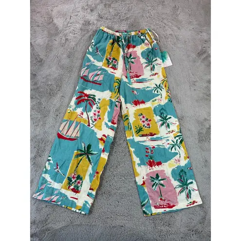 NWT True Destinations Tropical Print Palazzo Pants Wide Leg Beachy Resort Small Blue