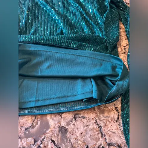 Grace Karin XL Green Sequin Cocktail Dress Asymmetrical Wrap Waist Holiday Party