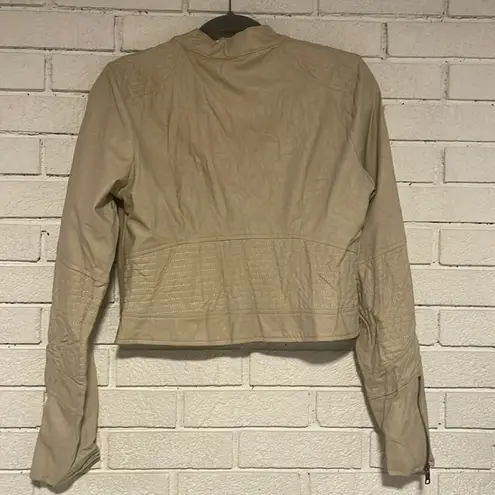 Bar III  - Beige Moto Style Cropped Full Zip Jacket- 100% Polyurethane - Size XL