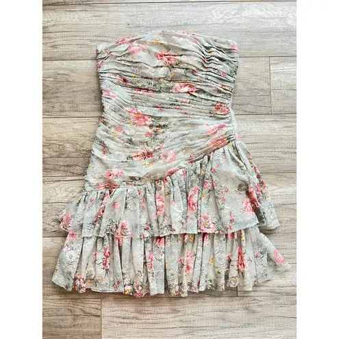 Miss Sixty Vintage y2k Lace Floral Strapless Ruffle Dress 6 Mesh Cottagecore