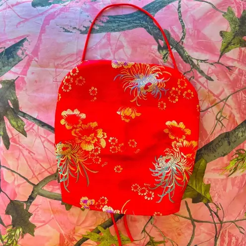 West of Melrose purr melrose red kimono style tie open back halter crop top