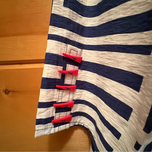 Multiples Blue and White Asymmetrical Mandarin Collar Top size Small