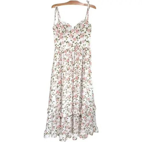 West of Melrose Floralā Print Maxi Dress Tiered Ruffle Milkmaid Cottage Sz M White Size M