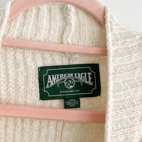 American Eagle Cream Fall Patchwork Mock Neck Sweater