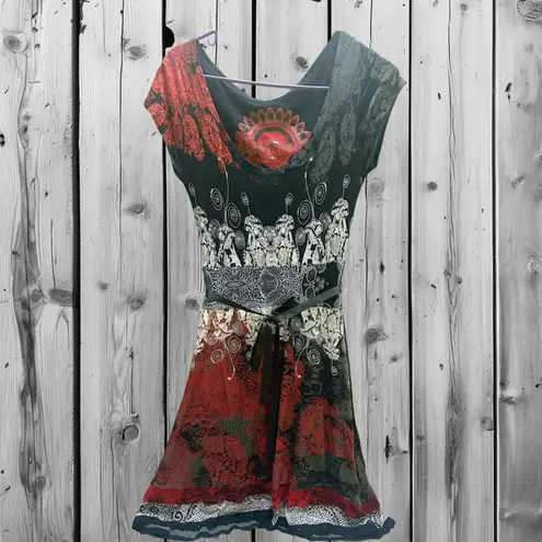 Desigual Black and Red Patterned Mini Dress S