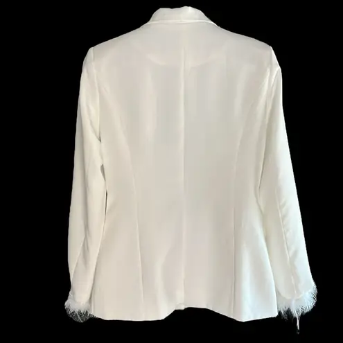 Windsor  One Button White Blazer with Feather Accented Cuff - Image 5