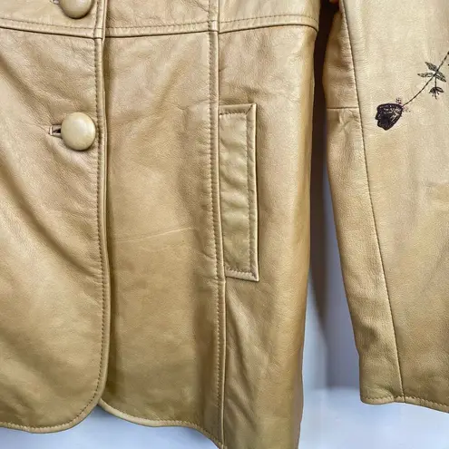 Arden B Y2K Penny Lane Phoebe Embroidered Fur Tan Leather Jacket Coat womens S