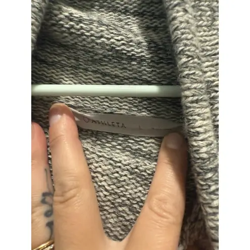 Athleta  Traverse City Merino Wool Cowlneck Sweater Large Drawstring Gray Heather