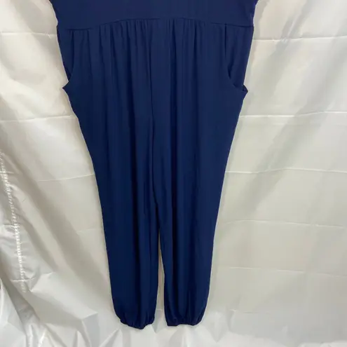 Nina Leonard NEW Nina Leonard women's navy blue stretch pocket jogger jumpsuit loose casual