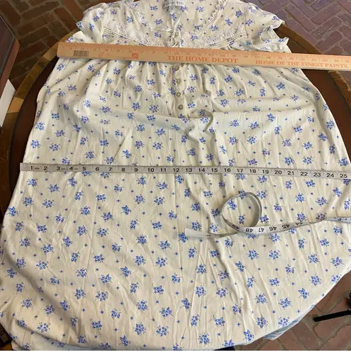 Eileen West Floral Cap Sleeve Round Neck Jersey Knit Cotton Nightgown sz medium Blue