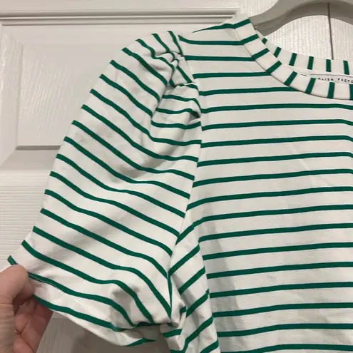 English Factory Stripe Knit Shirt Womens Green White Puff Short Sleeves Size 1X