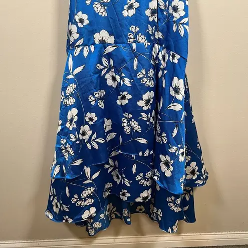 White House | Black Market  Faux Wrap Midi Dress Size 8 Blue Floral Church Wedding