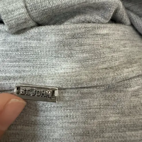 St. John Gray Cardigan Button Up Sz M Sequin Hooded Jacket Embellished Trim