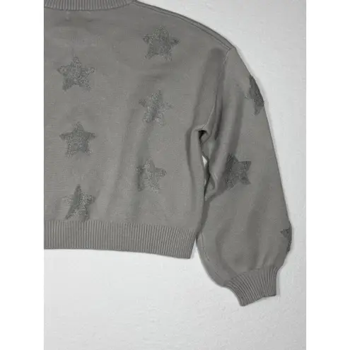 Simply Southern  Gray Star Sweater cropped Long Sleeve Crew Neck Women's M NWT