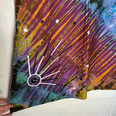 Lugano Tie Dye Sequin Detail Slit Side Maxi Skirt Size Large Blue