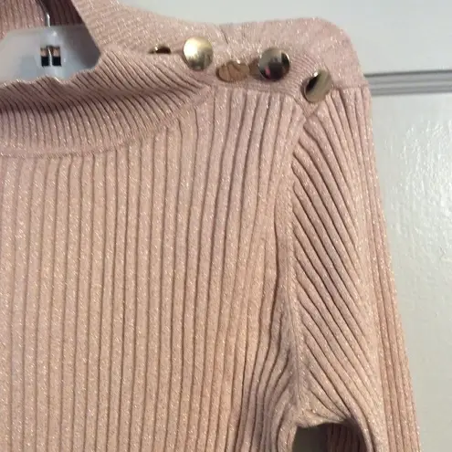 BEAUTIFUL Inc International light pink gold glitter large L womens sweater VNC
